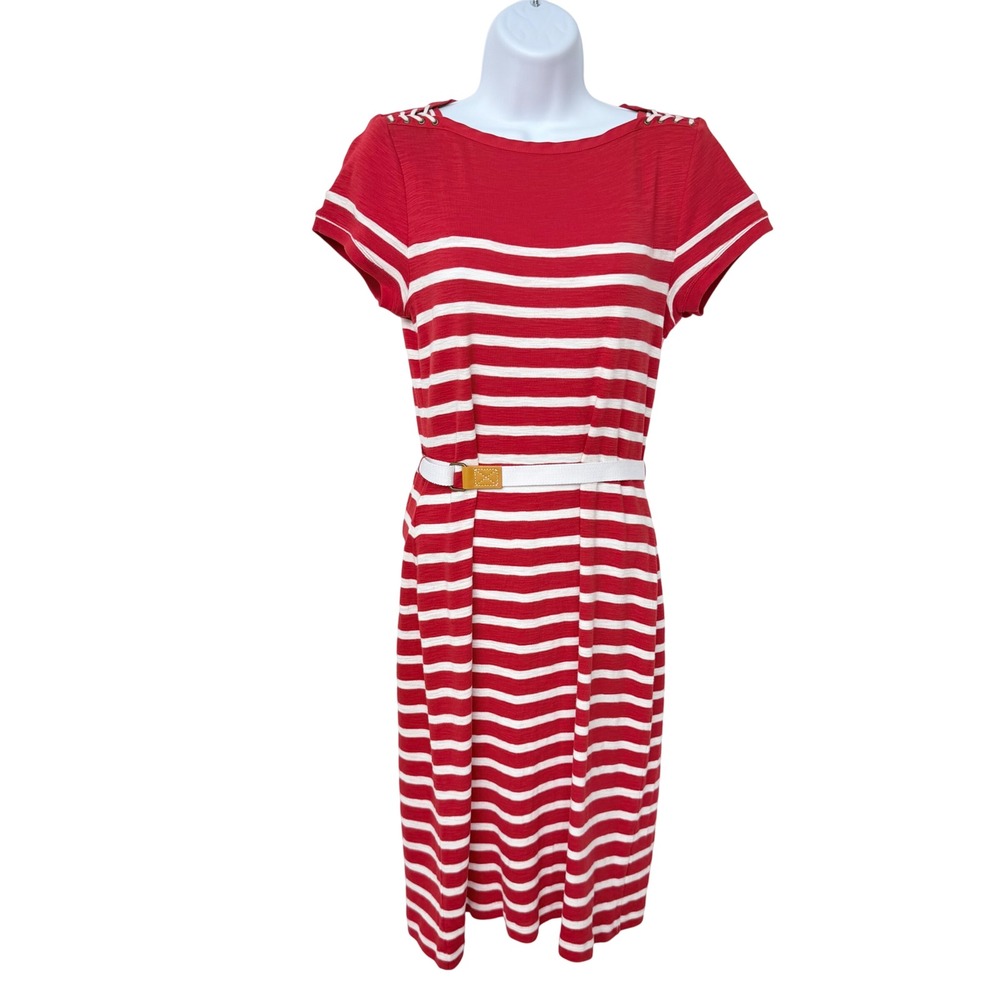 Ralph Lauren Jeans Co Striped Cotton Midi Dress Small Nautical Red White Y2K